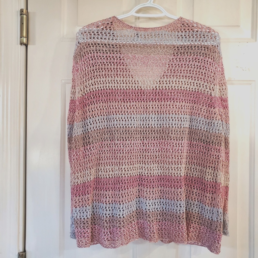 J. Jill Womens Open Weave Ombre Crochet Cardigan Size XL Lightweight Cotton Knit - Picture 2 of 9